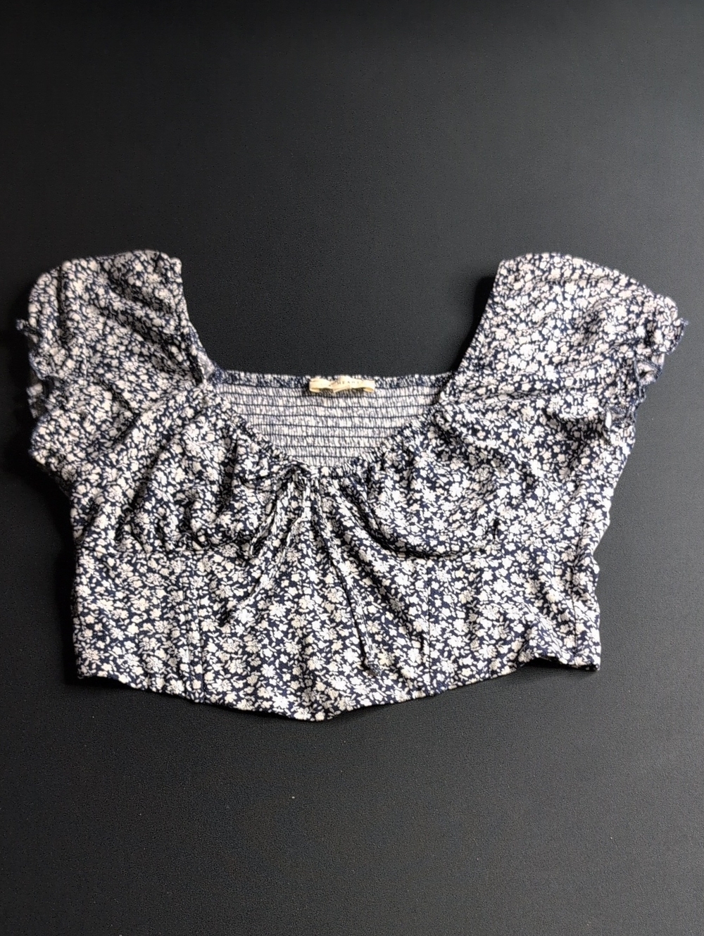 La Hearts Navy Floral Smocked Crop Top